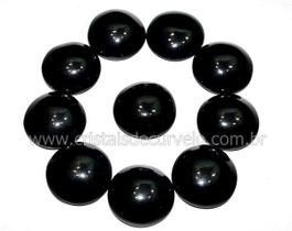 10 Discos Cabochão para Pingente de Pedra Obsidiana Negra Lapidada Calibrada 22 mm