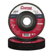 10 Discos Flap Cortag 115mm 4.1/2" G40 - Furo 22,22mm Óxido de Alumínio Fibra