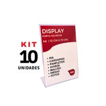 10 Display A6 L Expositor 10x15 Acrílico (PS) Pix QRcode Aviso Mesa Cardapio - Adre Utilidades