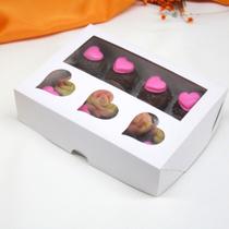 10 embalagens visor trio de coracoes branca para 12 doces 16x12x4