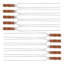 10 Espetos Duplo 60cm De Inox Com Cabo Madeira - Resistente