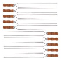 10 Espetos Duplo 70cm De Inox Com Cabo Madeira - Resistente 10 Espetos Duplo 70cm De Inox Com Cabo Madeira - Resistente