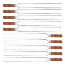 10 Espetos Duplo 80cm De Inox Com Cabo Madeira - Resistente