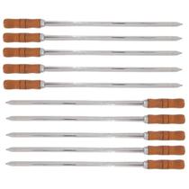 10 Espetos Espada 40cm De Inox Cabo Madeira - Resistente