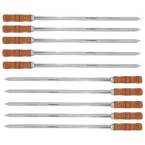 10 Espetos Espada 60cm De Inox Cabo Madeira - Resistente