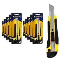 10 Estiletes Multiuso Largo Profissional Cabo Emborrachado Com Trava Automática 18mm Atacado Revenda