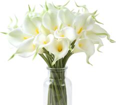 10 Flores Realistas Buquê de Noivas Copo de Leite Branco