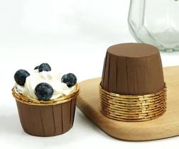 10 Forminhas de papel Mini Cupcake Forneável Laminada Marrom com Dourado - Inspire sua Festa Loja