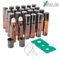 10 Frascos de Vidro Âmbar Roll On 10ml Premium (Vidro Resistente) + Abridor e Funil - Terra Life