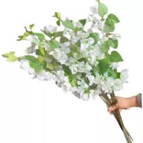10 Galhos Flores de Bougainville Branco Folhagem Toque Real