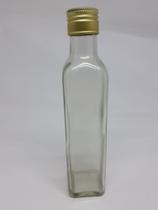 10 Garrafas de Vidro 250ml Quadrada c/ Tampa Dourada