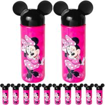 10 Garrafas Orelhas Minnie Rosa 500ml p/ Festa Infantil Lembrança Sacolinha Surpresa