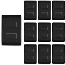 10 Interruptor Simples Duplo Fame Habitat Black Com Placa 4X2 Preto