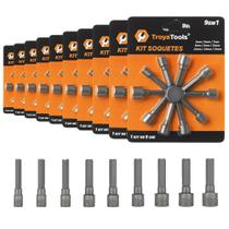 10 Kit Soquetes Troya Tools 9 em 1 De 5mm a 13mm Para Parafusadeira Manutenção Atacado
