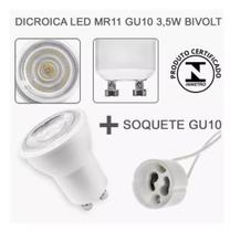 10 Lâmpadas LED Mini Dicroica 3,5W MR11 GU10 Bivolt 6000K (35mm Diâmetro) Inmetro + 10 SOQUETES