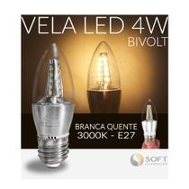 10 Lâmpadas Vela LED Clara 4W Bivolt E27 - Luz Branca Quente / 3000K - P/lustres