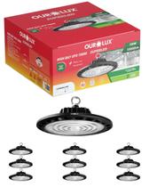 10 Luminárias High Bay UFO Preto 100W Bivolt Cor da Luz Branco Frio 6500K Ourolux