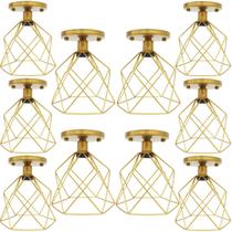 10 Lustres Teto Plafon Industrial Aramado Cálice Retrô Luminária Sobrepor Vintage Dourado AgpIlumini