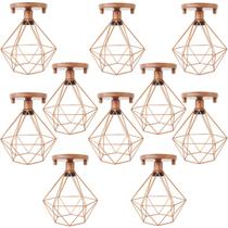 10 Lustres Teto Plafon Industrial Aramado Diamante Retrô Luminária Sobrepor Vintage Cobre Rose Gold