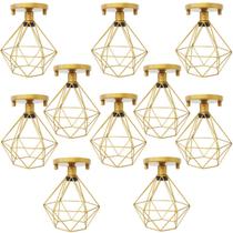 10 Lustres Teto Plafon Industrial Aramado Diamante Retrô Luminária Sobrepor Vintage Dourado