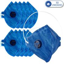10 Máscaras Descartáveis com Válvula Respiratória Para Proteção KN910 Azul