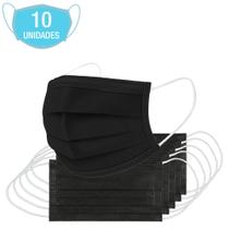 10 Máscaras Preta Descartável Com Elástico E Clip Nasal TNT