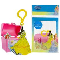 10 Mini Baú Princesa Disney com 10 Anel Infantil Sereia Ariel e 10 Chaveiro Bela