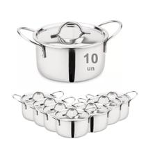 10 Mini Panela Caçarola em inox pequena tampa alça servir 10 Mini Panela Caçarola em inox pequena tampa alça servir