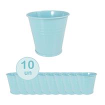 10 Mini vaso cachepot metal decorativo balde festa azul tur