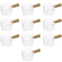 10 Molheiras Cremeira de Vidro 100ml Cabo de Bambu Lyor Caldas Mesa Posta Molhos Shoyu