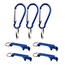 10 Mosquetões Camping 4,6cm Com 10 Abridores Garrafa Azul 10 Mosquetões Camping 4,6cm Com 10 Abridores Garrafa Azul