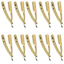 10 Navalhete Navalha Barbeiro Dourada Aço Inox Profissional