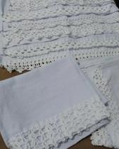 10 Panos De prato Branco com Bico Em Crochê Branco