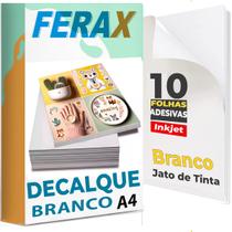 10 Papel Gomado Decalque Waterslide Jato Tinta - Branco