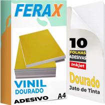 10 Papel Vinil Adesivo Dourado A4 90g - Para Impressoras Jato de Tinta - à Prova D'água