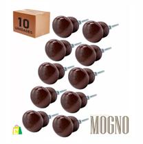 10 Pçs Puxador Madeira Redondo Gaveta Porta Móveis 1 Furo Mogno.