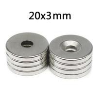 10 Peças Imã Neodímio 20x3 20mm X 3mm Com Furo Pastilha
