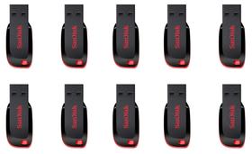 10 Pen Drives Sandisk Cruzer Blade 64GB USB 2.0 Preto