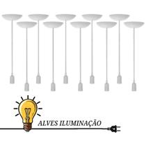 10 Pendente Luminária Fio Cabo Lustre Decorativo Soquete Liso E-27 1 Lâmpada Completo