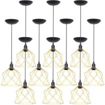 10 Pendentes Aramado Cálice Luminária Lustre Teto Retrô Vintage Industrial Balcão Agp Ilumini