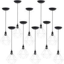 10 Pendentes Aramado Diamante Luminária Lustre P Teto Retrô Vintage Industrial Balcão Agp Ilumini