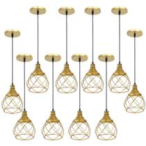 10 Pendentes Aramado Esfera Balonê Dourado Lustre Luminária Teto Regulável Sala Cozinha Industrial