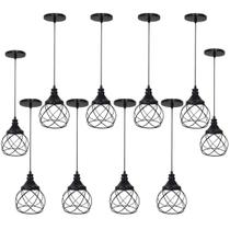 10 Pendentes Aramado Esfera Balonê Preto Lustre Luminária Teto Regulável Sala Cozinha Industrial Agp