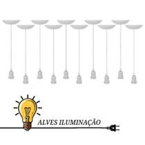 10 Pendentes Luminaria Fio Cabo Lustre decorativo Com Soquete Coluna E-27 1 Lâmpada Completo