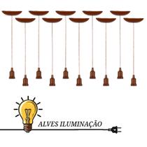 10 Pendentes Luminaria Fio Cabo Lustre decorativo Com Soquete Coluna E-27 1 Lâmpada Completo