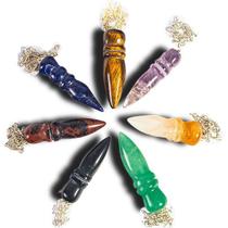 10 Pêndulos Egípcios Mistos de Pedra Natural com Corrente de Metal Banhada em Prata para Atacado 10 Pêndulos Egípcios Mistos de Pedra Natural com Corrente de Metal Banhada em Prata para Atacado