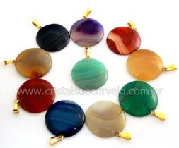 10 Pingente Disco Pedra Agata Mista Dourado - 10 Unidades 10 Pingente Disco Pedra Agata Mista Dourado - 10 Unidades