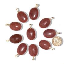10 Pingentes Cabochão de Quartzo Vermelho Natural com Pino Banho Dourado 10 Pingentes Cabochão de Quartzo Vermelho Natural com Pino Banho Dourado