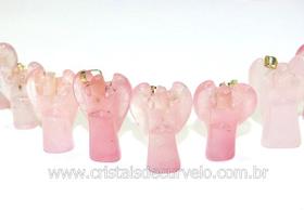 10 Pingentes de Anjo em Quartzo Rosa Natural com Pino Prateado - AP9139