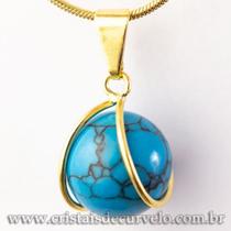 10 Pingentes de Bolinha de Howlita Azul com Montagem Dourada - Pacote Atacado 10 Pingentes de Bolinha de Howlita Azul com Montagem Dourada - Pacote Atacado